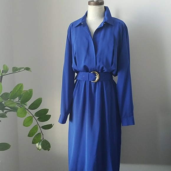 Vintage Dresses & Skirts - Vintage Chaus 80s Strong Shoulder Royal Blue Dress